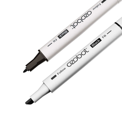 Ozobot washable markers in black and white, designed for coding and color coding with Evo and Bit robots.