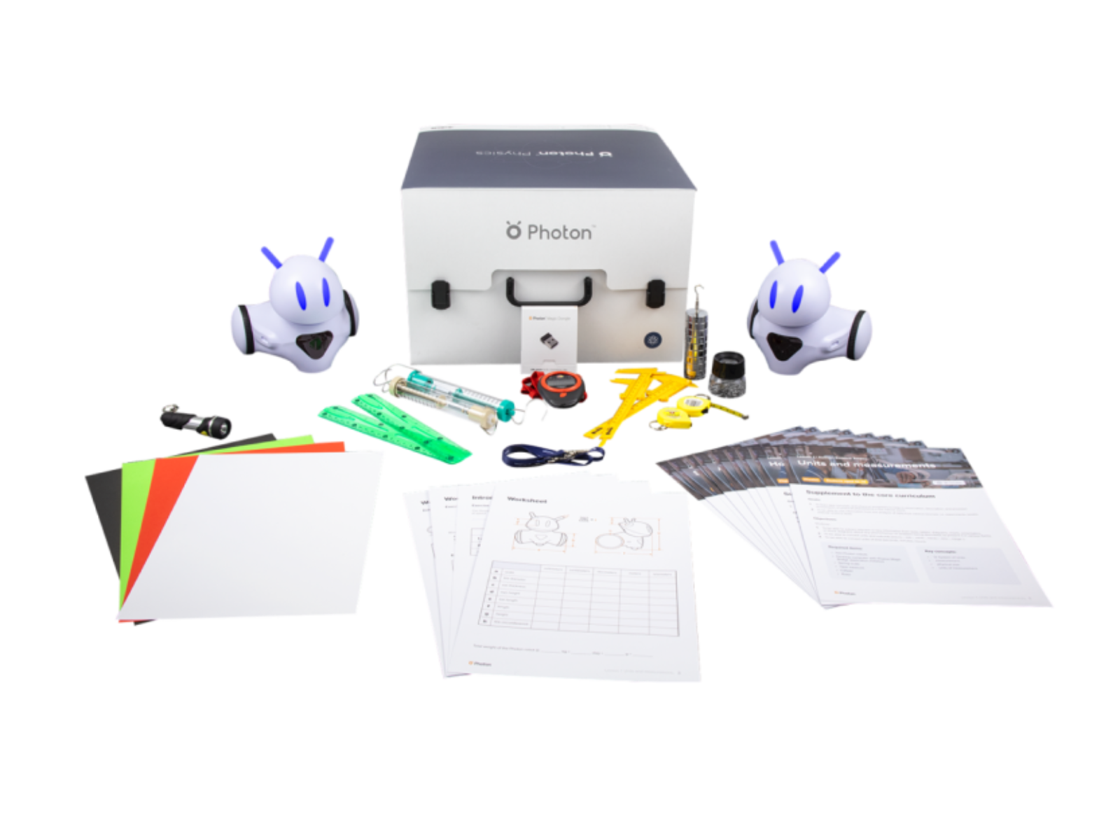 Photon Teaching Kit for Physics featuring robots, learning materials, and tools for engaging physics education.