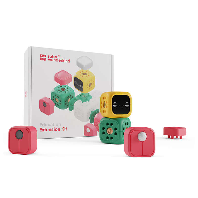 Robo Wunderkind Education Extension Kit with colorful building blocks and sensors for enhanced learning.