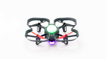 Robolink CoDrone EDU drone with colorful lights, designed for classroom coding and engineering education.