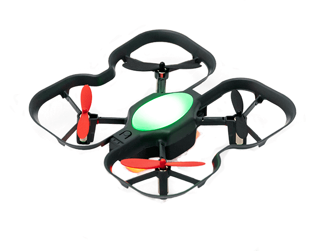 CoDrone EDU programmable drone with colored lights and protective frame for coding education.