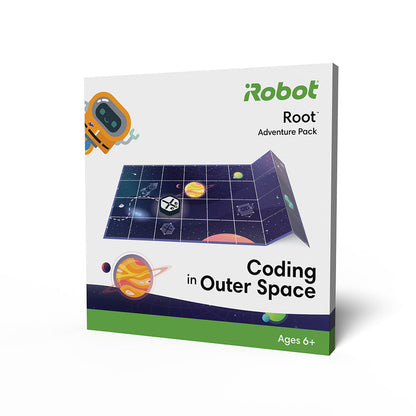 Root Adventure Pack for kids featuring coding in outer space theme with planets and a space robot design.