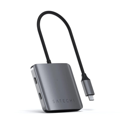 Satechi Aluminum 4-Port USB-C Hub with sleek design, four USB-C ports for easy device connectivity.