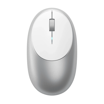Satechi M1 Bluetooth Wireless Mouse in silver with ergonomic design and optical scroll wheel.