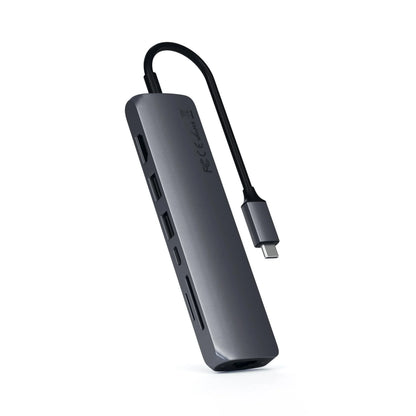 Satechi USB-C Slim Multi-Port Adapter with Ethernet, featuring multiple ports for enhanced connectivity.