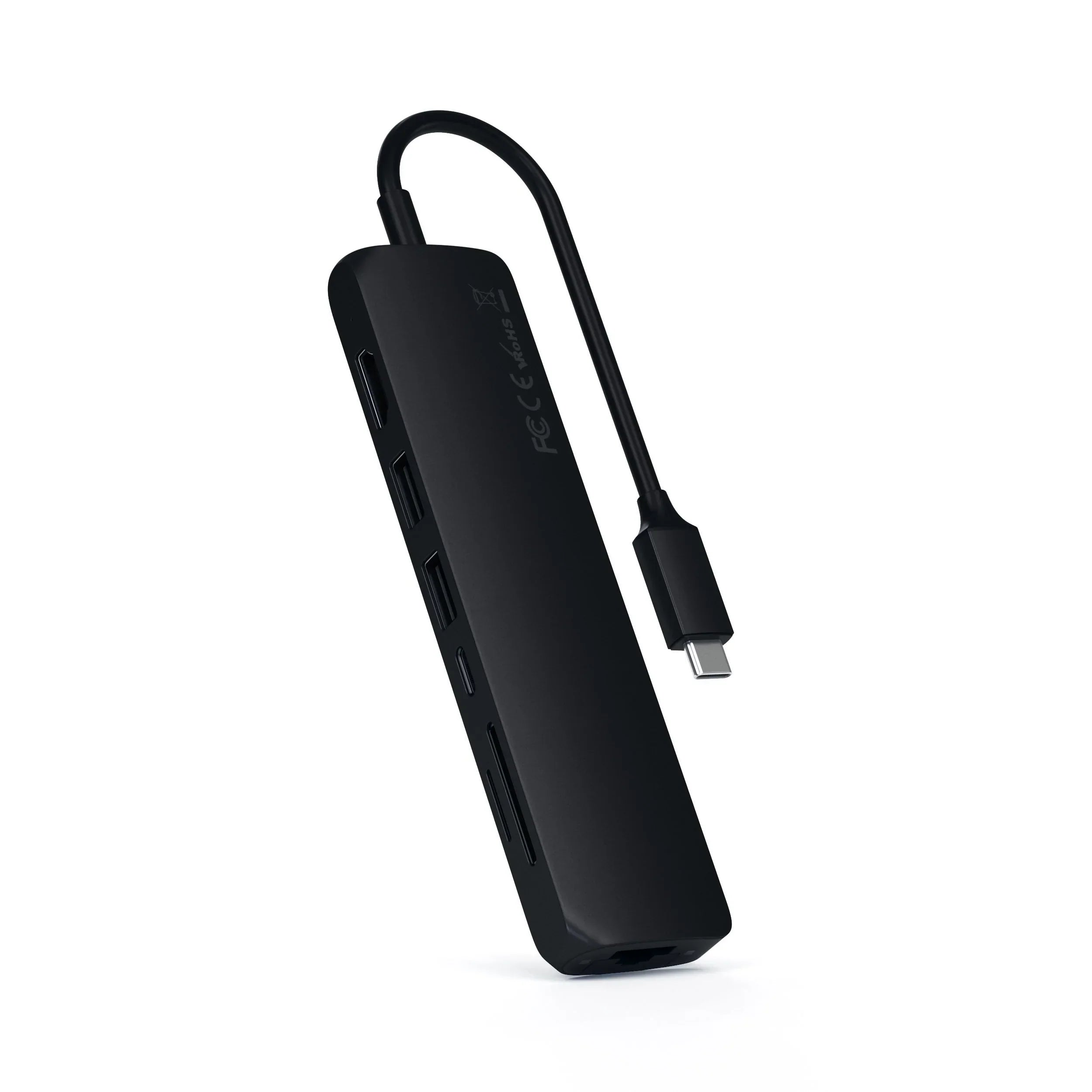 Satechi Type-C Slim Multiport with Ethernet Adapter, compact design with multiple ports for enhanced connectivity.