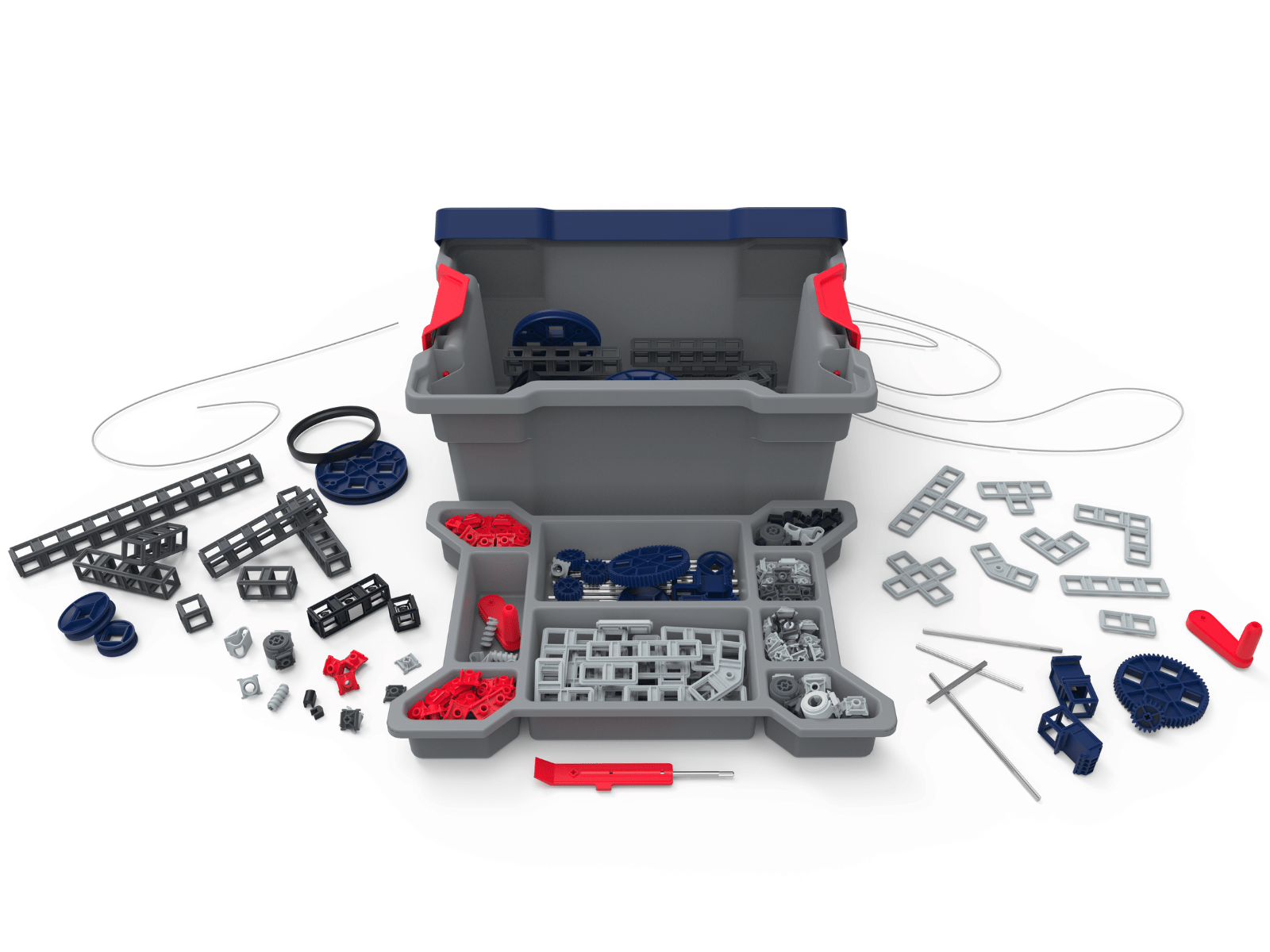 Sphero Blueprint Build Kit components spread out, featuring various parts for engineering prototypes and hands-on learning.