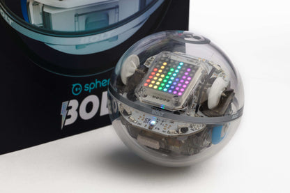 Sphero BOLT app-enabled robotic ball with colorful LED matrix and transparent casing, perfect for creative learning.