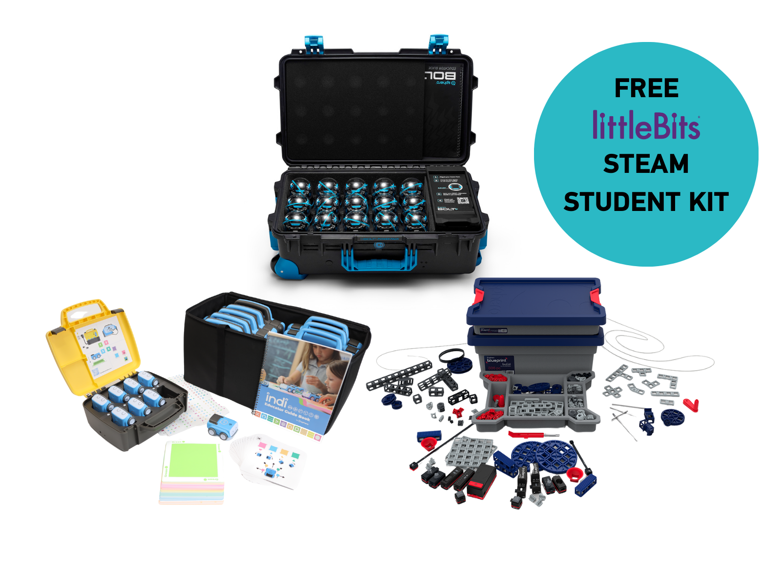 Sphero BOLT+ Power Pack Bundle with free littleBits STEAM Student Kit for enhanced coding education.