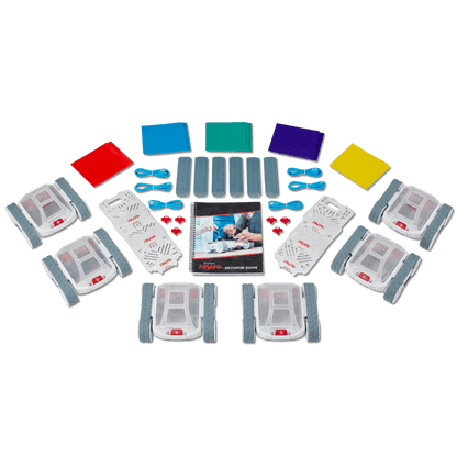 Sphero RVR+ 6 Pack with robots, programming accessories, and educator guide for classroom learning.