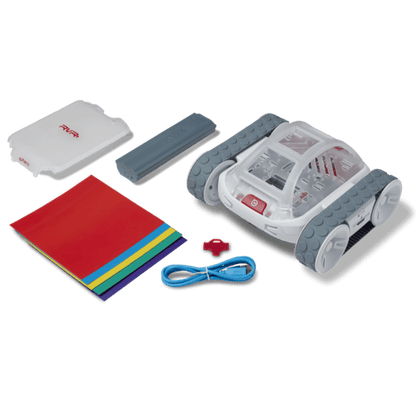 Sphero RVR+ programmable robot with battery, sensors, and colorful programming mats, ideal for classroom coding.