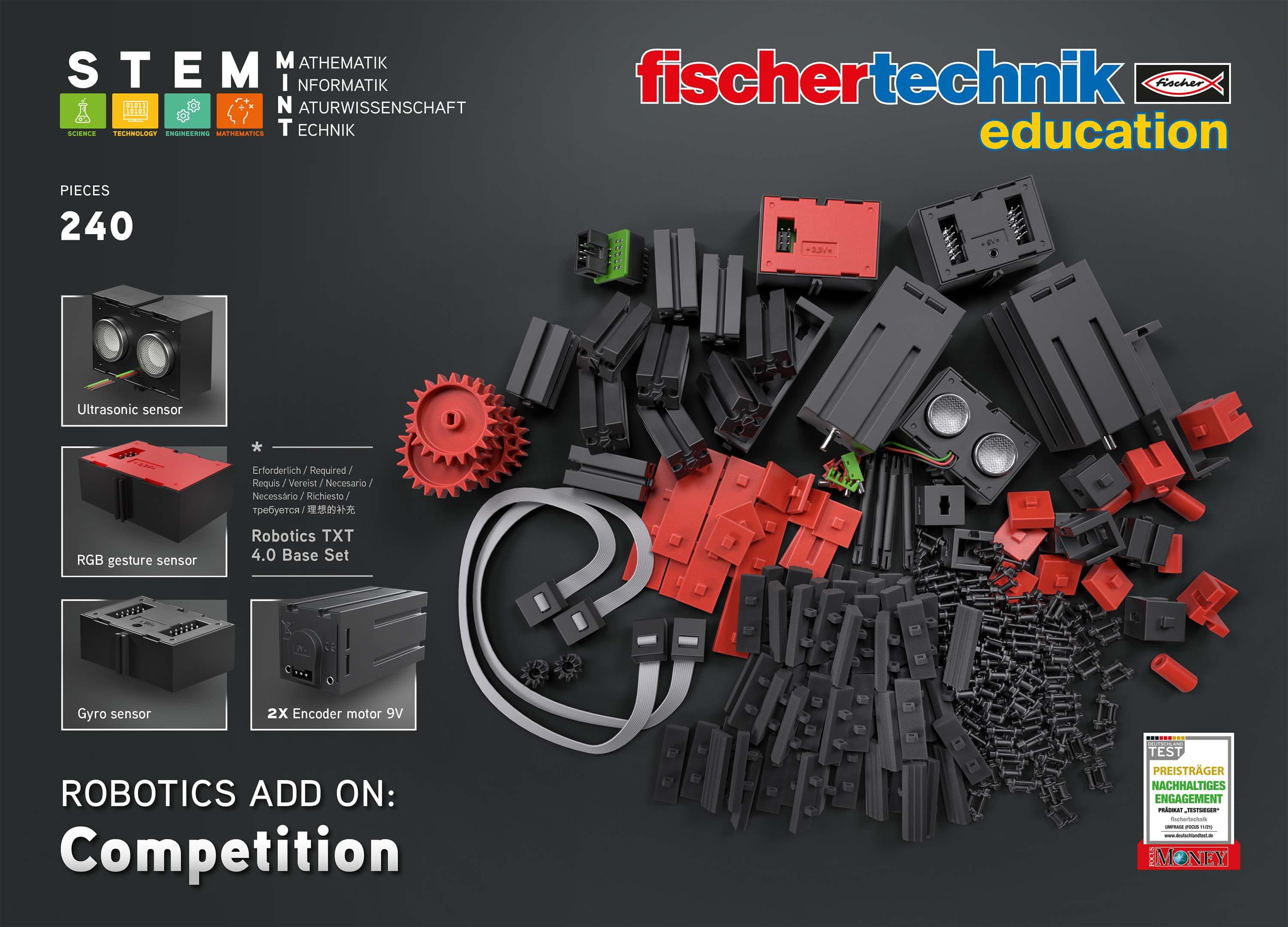 STEM Coding Ultimate: Competition add-on set for Robotics TXT 4.0 Base Set, featuring 240 pieces including sensors and motors.