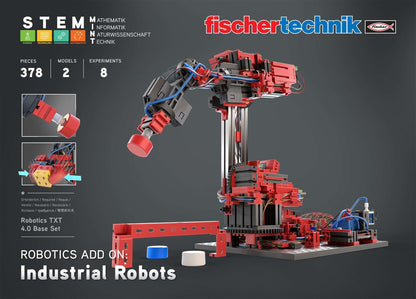 STEM coding kit featuring two industrial robot models, 378 pieces, suitable for hands-on programming and learning.
