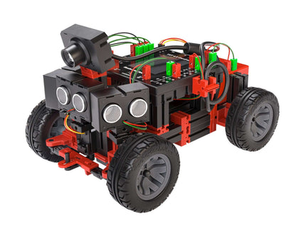 STEM coding competition robot car with sensors and wheels for future engineers.