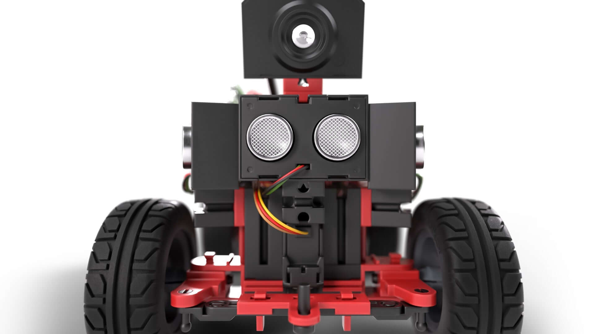 STEM robot vehicle with sensors and wheels, designed for coding competitions and engineering education.