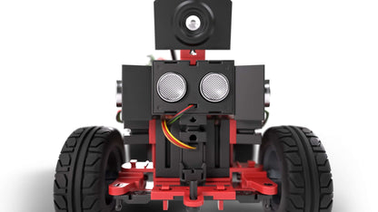 STEM robot vehicle with sensors and wheels, designed for coding competitions and engineering education.