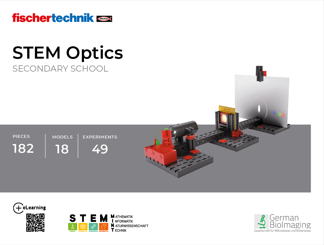 STEM Optics educational kit featuring interactive optical experiments with 182 pieces for secondary school learners.