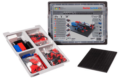 STEM Pneumatics educational kit with parts and instructions for understanding sustainable pneumatics.