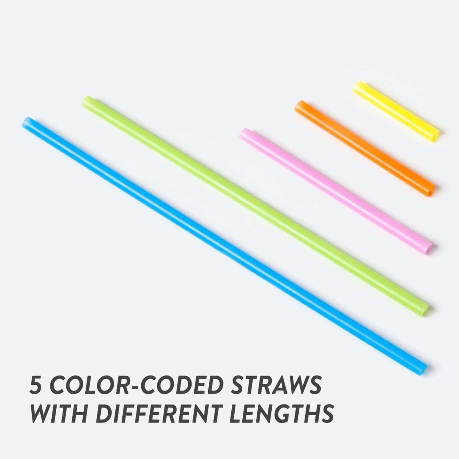 5 color-coded straws in varying lengths for creative STEAM projects with Strawbees building kits.