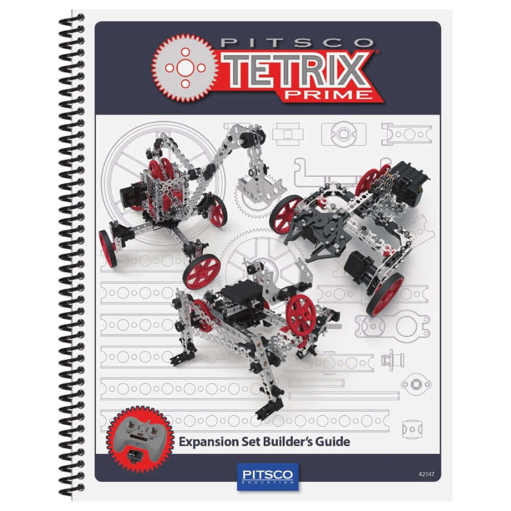 TETRIX PRIME Expansion Set Builder's Guide featuring advanced robot designs and components for R/C robotics.