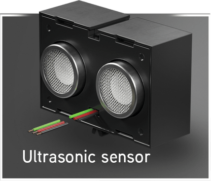 Ultrasonic sensor with dual receivers and color-coded wiring for robotics applications.